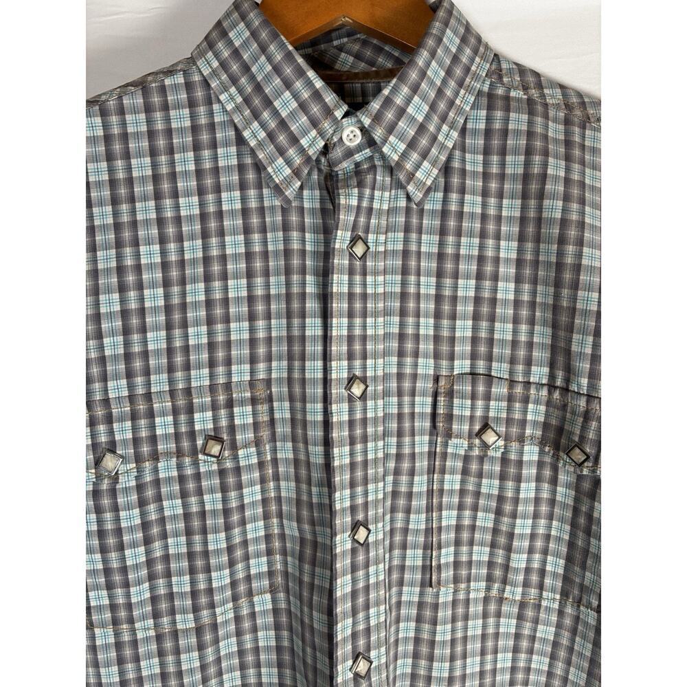 Panhandle Rough Stock M Blue Check Pearl Snap Buttons Western button down